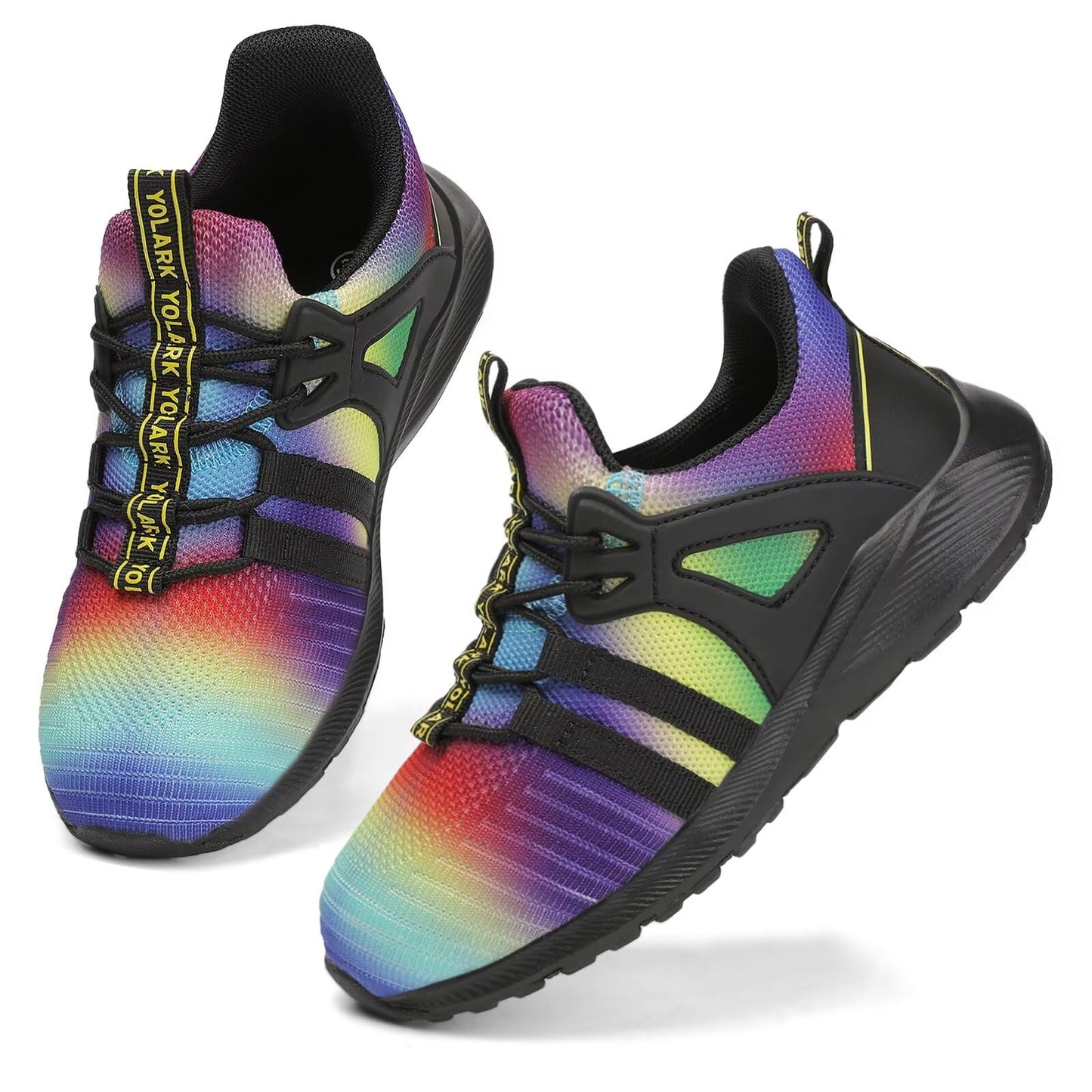 YOLARK Boys Girls Sneakers for Kids Non-Slip Tennis Shoes Fashion Lightweight Breathable Running Sport Athletic(Rainbow Little Size 12.5)