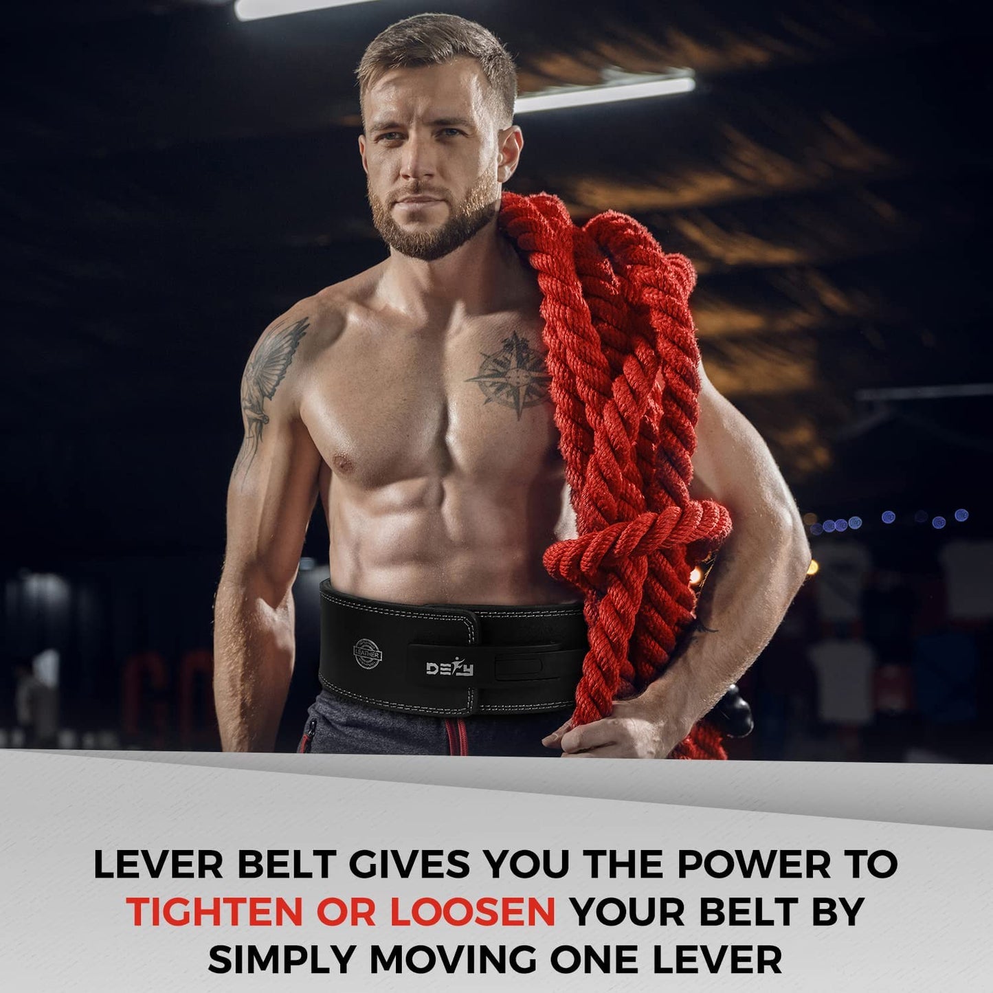 DEFY Lever Belt Cowhide Genuine Leather 10MM Gym Training Power Lifting Men & Women Weightlifting Belt Black (Small)
