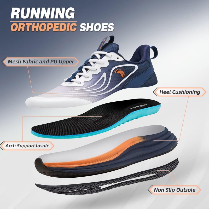 Men's Orthopedic Wide Road Running Shoes: Plantar Fasciitis Hammer Toes High Arch Supportive Neuropathy Heel Spur Walking Shoes, Lightweight Stylish Golf Trail Sneakers Dark Blue Size 10