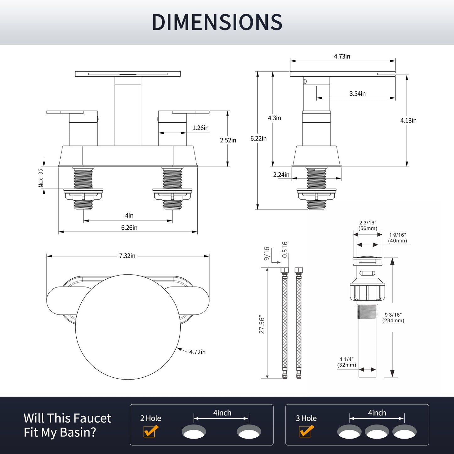 Brushed Gold Bathroom Sink Faucet 3 Hole，Waterfall Bathroom Faucet 4 Inch Centerset with Pop-Up Drain，2 Handle Stainless Steel Faucets for Bathroom Sink Vanity RV