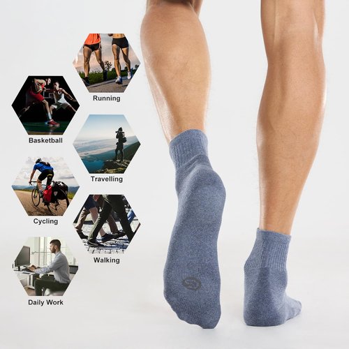 CS CELERSPORT 6 Pack Men's Ankle Socks with Cushion Athletic Running Socks, Black+Light Blue+Dark Blue, Shoe Size: 9-12
