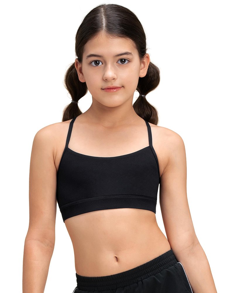 Stelle Girls Sports Bra Training Bra Spaghetti Strap Y Back Bra Yoga Crop Top for Teens Kids(Black,L)
