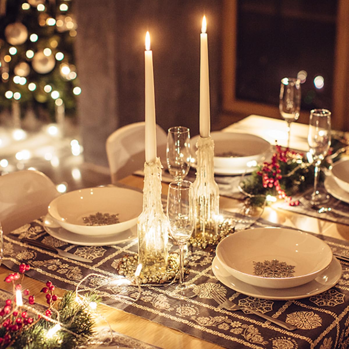 GEHUIZER 100 Pack Flameless Taper Candles Bulk, 11 Inch Battery Operated LED Taper Candles Flickering Electric Led Candlesticks for Christmas Church Wedding Party Centerpiece, No Batteries, Ivory