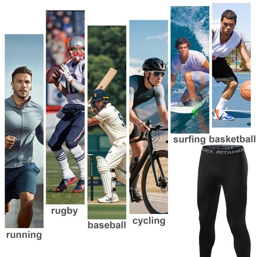 POTAMOCA 3 Pack Men's 3/4 Compression Pants, Cool Dry Workout Athletic Leggings, Running Tights Capri Yoga Football Gym Base Layer Underwear, Black Large
