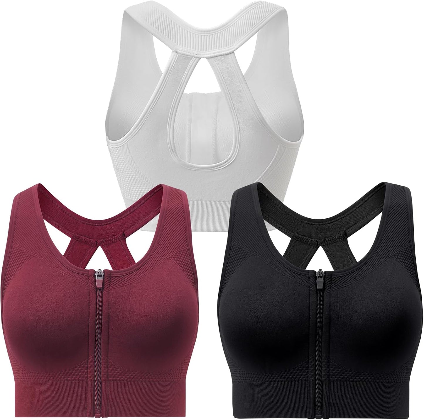 Skiennix Racerback Padded Sports Bra - Medium Support Zipper Front for Women's Workouts