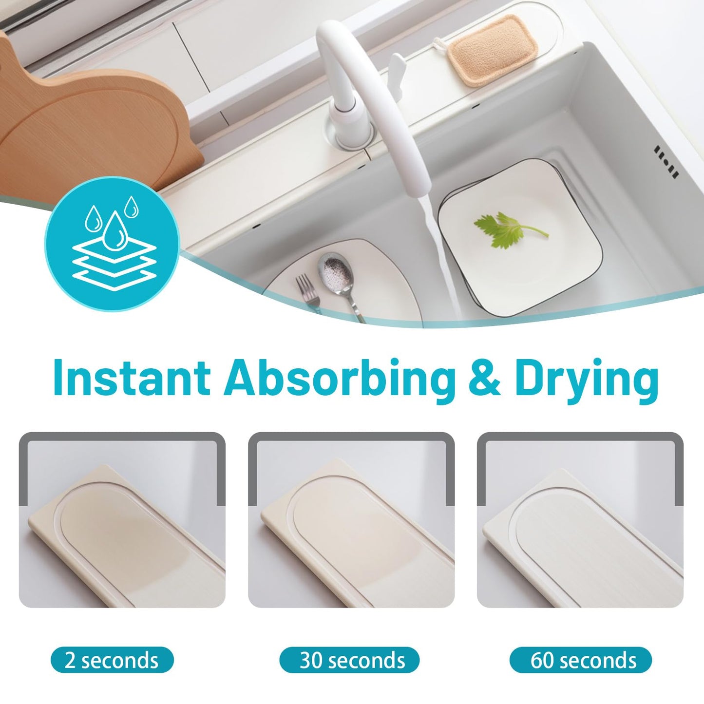 Faucet Mat for Kitchen Sink with Raised Feet, Fast Drying Diatomite Stone Sink Tray, Water Absorbent Faucet & Sink Splash Guard, Prevents Moisture Buildup, Durable Protector for Bathroom Counter