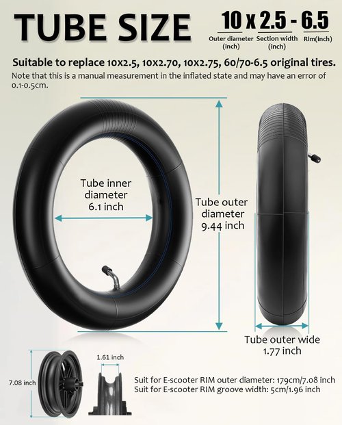 GLDYTIMES 2pcs 10x2.5/2.75 Scooter Tube, 60/70-6.5 Heavy-Duty Tube Fit for Gotrax G5 G6 Ninebot Max G30P G30LP F2 Pro Zero 10X Hiboy Max 3 Electric Scooter, Smart Self Balancing Electric Scooter