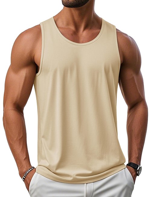 MAGCOMSEN Mens Tank Tops UV Protection Shirts Lightweight Breathable Sleeveless Undershirt UPF 50+ Running Gym Muscle Shirts Light Apricot L