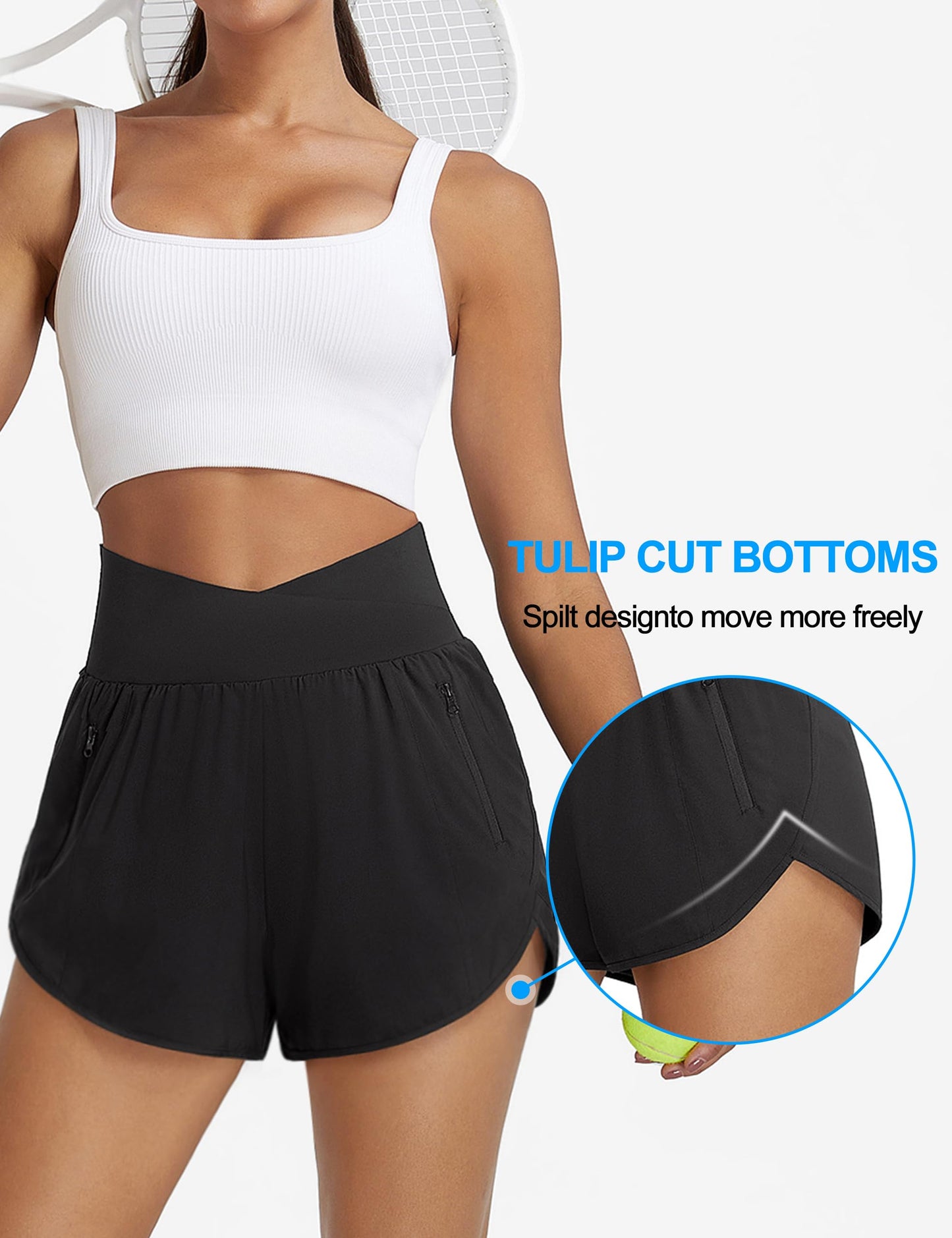 BMJL Women's Athletic Shorts High Waisted Running Short Pockets Gym Elastic Quick Dry Workout Shorts 2.5"(S,Black)