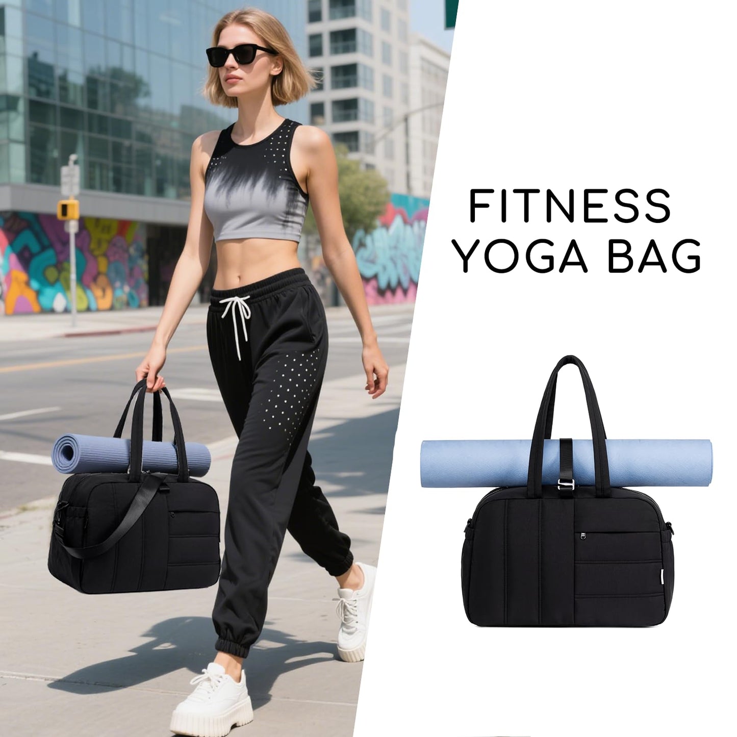 CAMTOP Gym Bag for Women with Yoga Mat Holder, Small Duffle Bag 16 Inches Personal Item Travel Bag with Muiti-Pockets Lightweight Carry on Water Resistant, Black