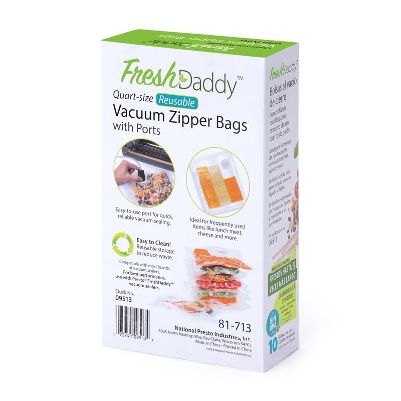 Presto 09513 FreshDaddy Vacuum Zipper Bags with Ports, Quart-Size