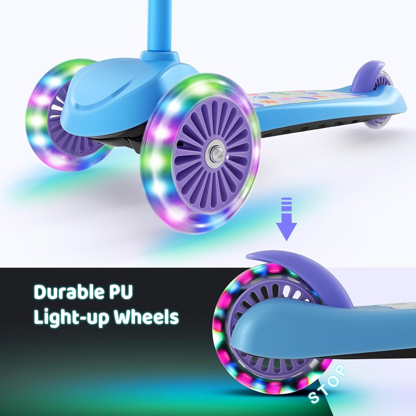 TONBUX Kids Scooter - Adjustable 4-Level Height, Light-Up Wheels | 3-Wheel Design for Ages 3-8