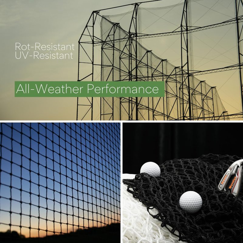 Morelux 10x10ft Golf Impact Net | High-Density 3/4" Black Netting | Heavy-Duty 3.0mm Polyester Replacement Net for Garage & Backyard Practice (Net Only)