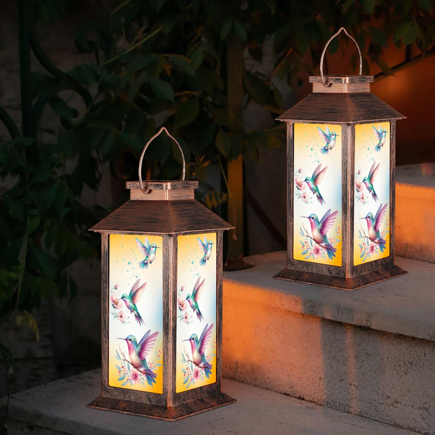 Solar Lanterns for Garden Decor,Waterproof Design Ideal Birthday Gifts for Women, Mom, and Grandma Solar LED Hanging Lights for Yard, Patio, Lawn, and Porch(Three Hummingbirds)