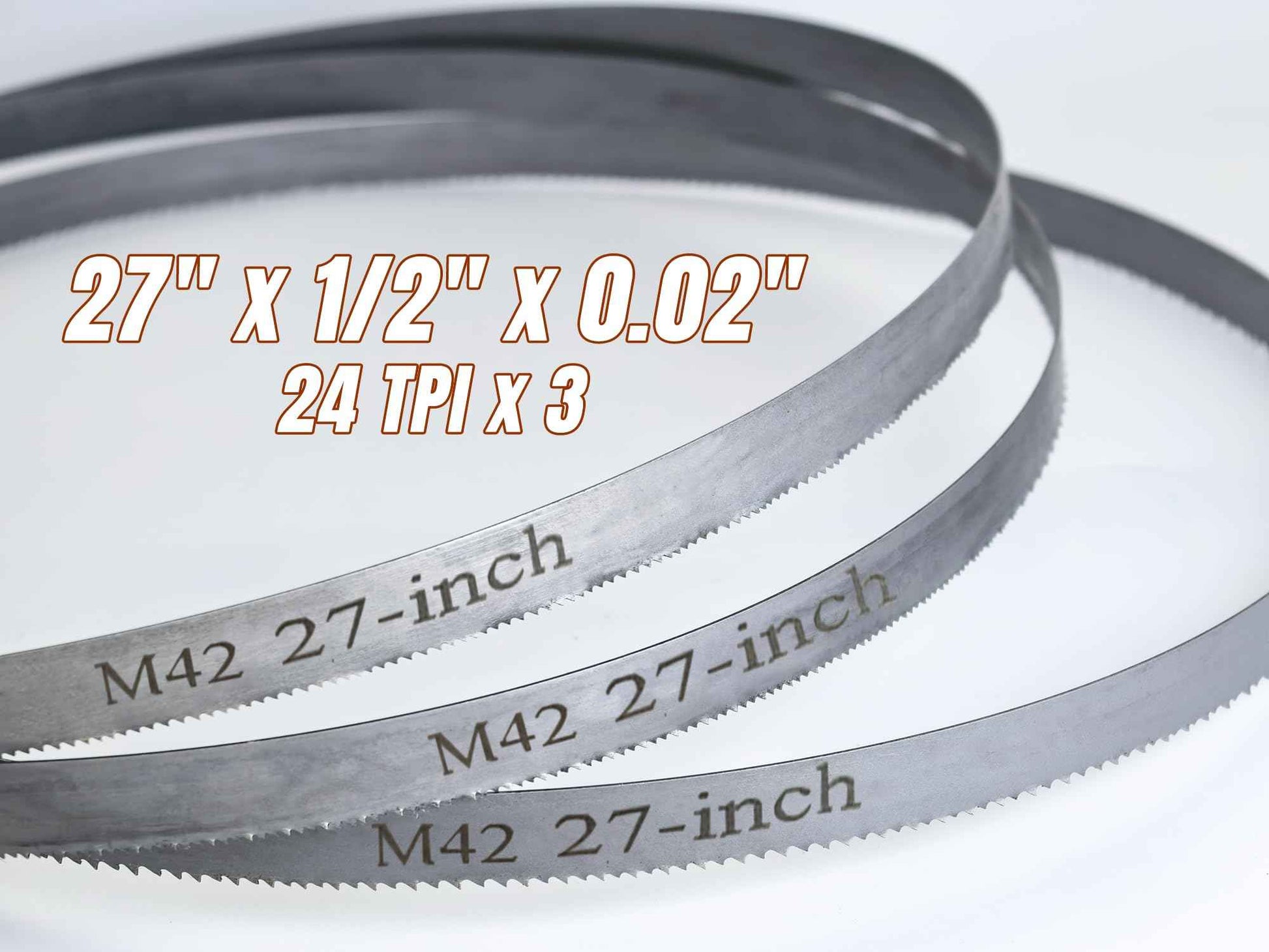Portable Bandsaw Blades 27 Inch for Milwaukee M12, Band Saw Blades for Dewalt DCS377, Bi-Metal M42, 27" x 1/2" x 0.02", 24 TPI, 3 Pack