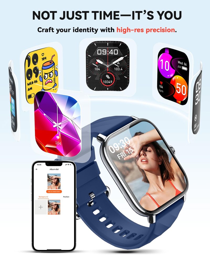 Kriutefy Smart Watches Fitness Tracker for Women Men with Step Counter, Sleep Calorie Monitor, Pedometer, IP68 Waterproof, Smartwatch with 120+ Sports for iPhone Android (Blue)