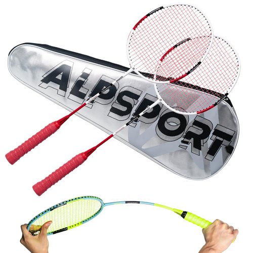 ALPSPORT Gemini 4U G5 Graphite Badminton Rackets Sets of 2, Composite Carbon Fiber Racquets with 1 PVC Bag, 2 Tied Grips Tapes, Padel Raket for Sports Training (Red)
