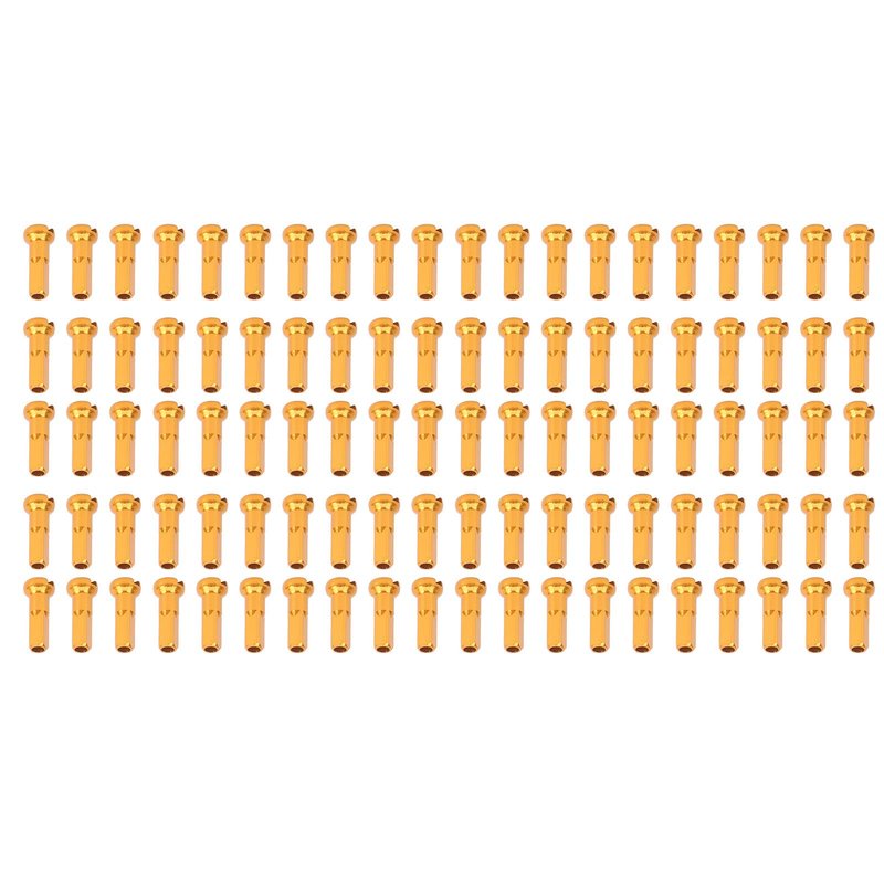 Spoke Cover Nipple, 54g Sturdy Durable 14x6mm Aluminum Alloy Bicycle Spoke Cap, 100Pcs Resistance Rust Proof for Cycling Accessory Bike Spokes (Gold)