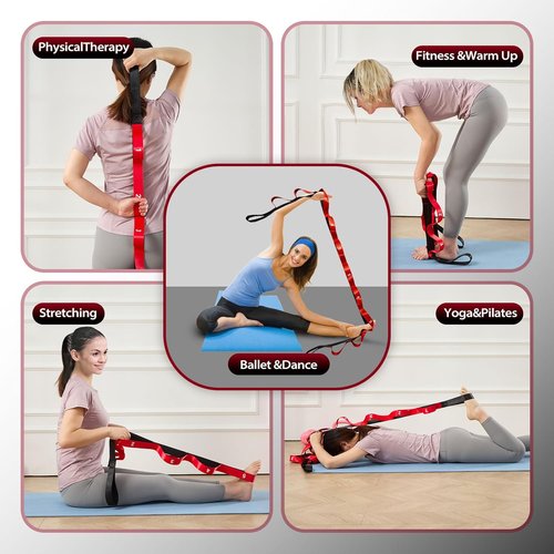 Acozycoo Yoga Stretching Strap - 10 Loops for Physical Therapy & Flexibility Training | Non-Elastic Leg Stretcher