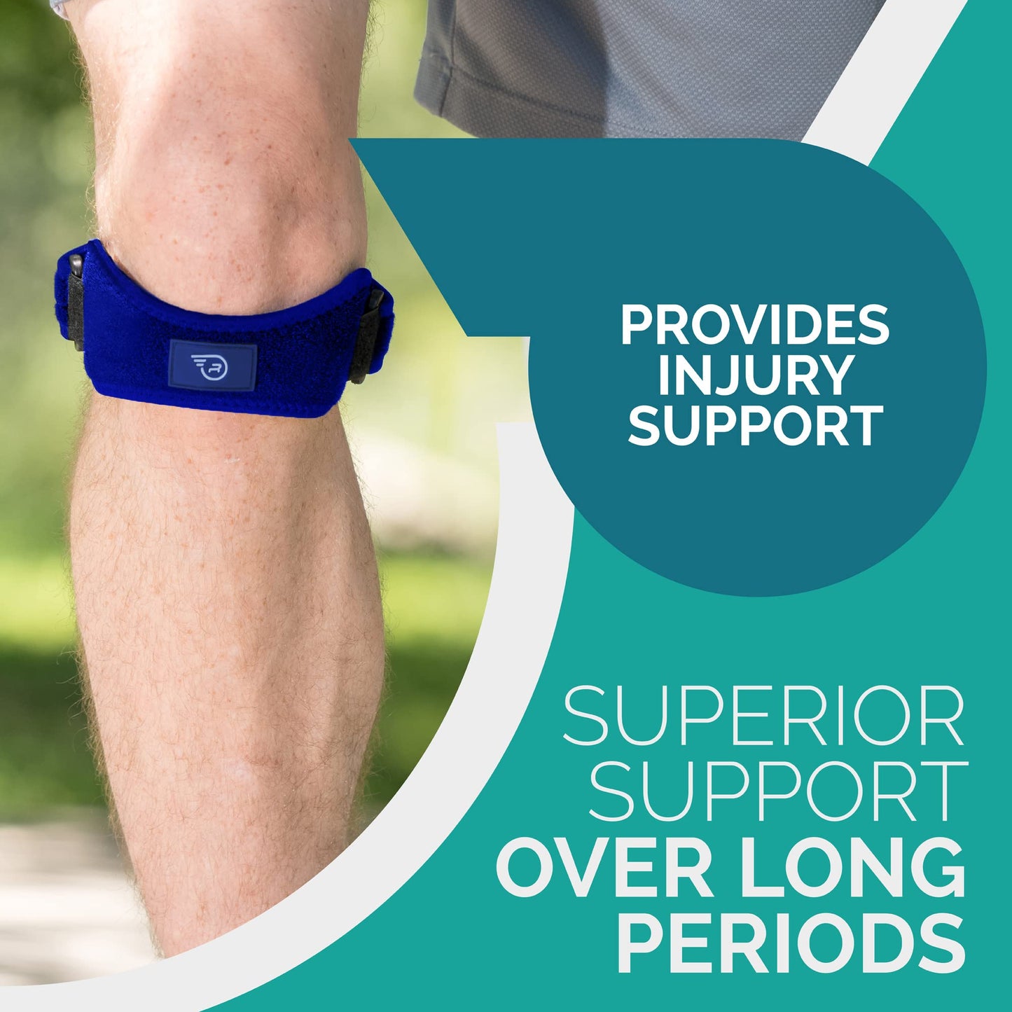 Run Forever Sports Patella Strap Knee Brace Support for Arthritis, ACL, Running, Basketball, Meniscus Tear, Sports, Athletic. Best Knee Brace for Hiking, Soccer, Volleyball & Squats (Pack Of 2, Blue)