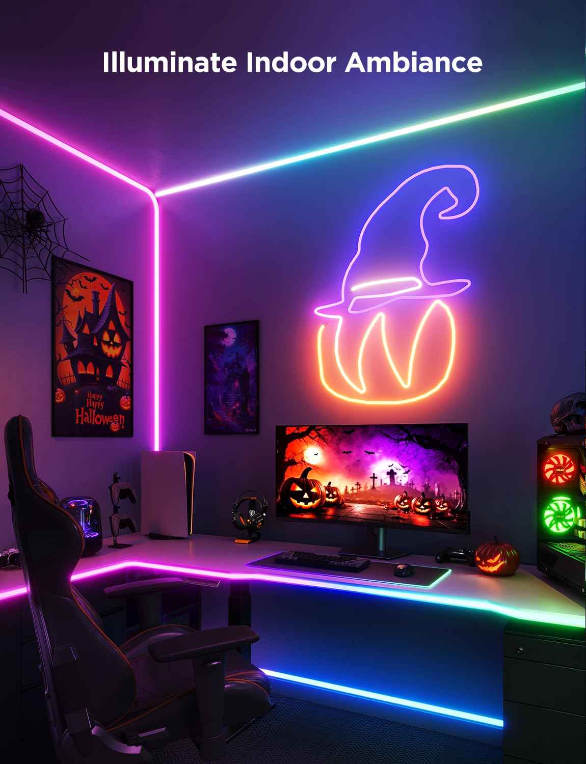 Govee RGBIC Gaming Lights, 10ft Neon Rope Lights Soft Lighting for Gaming Desks, LED Strip Lights Syncing with Razer Chroma, Support Cutting, Smart App Control, Music Sync, Adapter (Only 2.4G Wi-Fi)