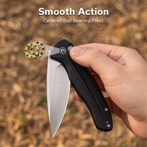 CIVIVI Kitefin EDC Pocket Knife, 3.22“ 14C28N Drop Point Blade Folding Knife, Aluminum Handle with Reversible Clip for Camping Hiking Hunting C24091-1, Black