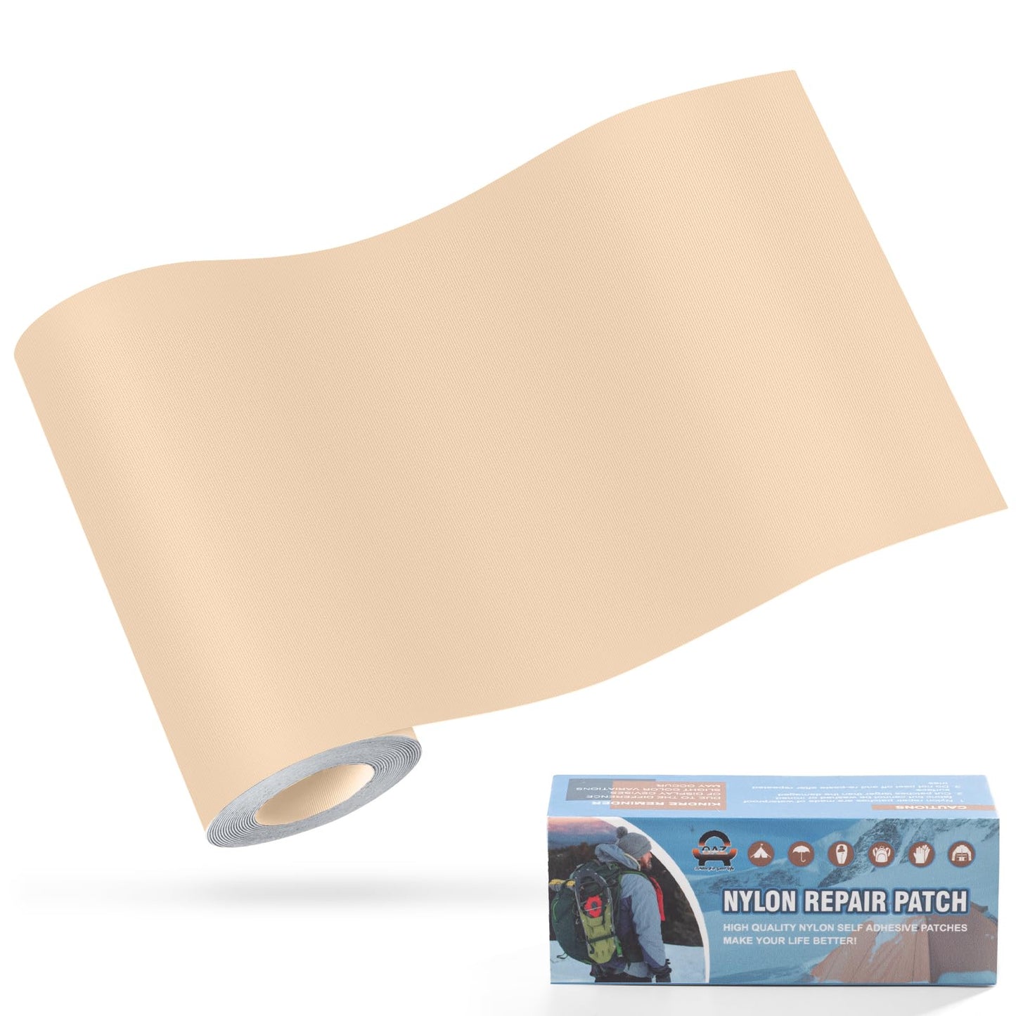 OAZ 3.9 x 63 inch Nylon Repair Patches Nylon Fabric Patch Self-Adhesive Fabric Repair Tape Waterproof Lightweight Outdoor Gear Patch Kit for Down Jacket Clothing Tent Bag (Beige)