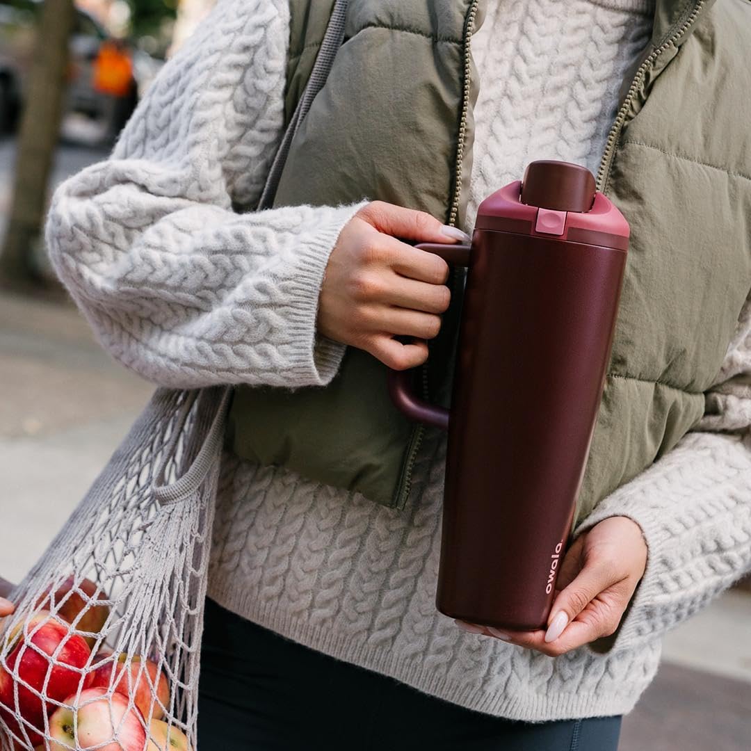Owala FreeSip Tumbler | Insulated Stainless Steel Water Bottle with Built-in Straw - 40oz, Black Cherry