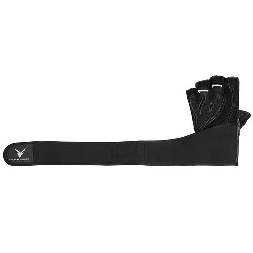 Victor Fitness Series-2 Fingerless Leather Men's Weightlifting Gloves with Full Palm Protection and Wrist Strap Support (Medium, Black)