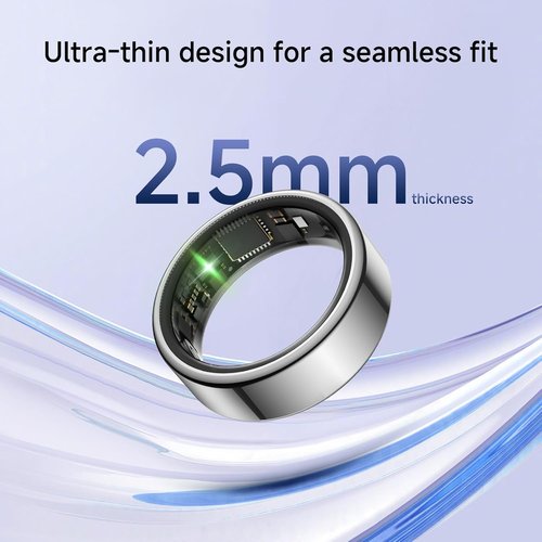 KIRAMA Smart Health Ring - Fitness Tracker with Heart Rate Monitor & Sleep Support | IP68 Waterproof, Ultra-Thin (Silver, Size 7)