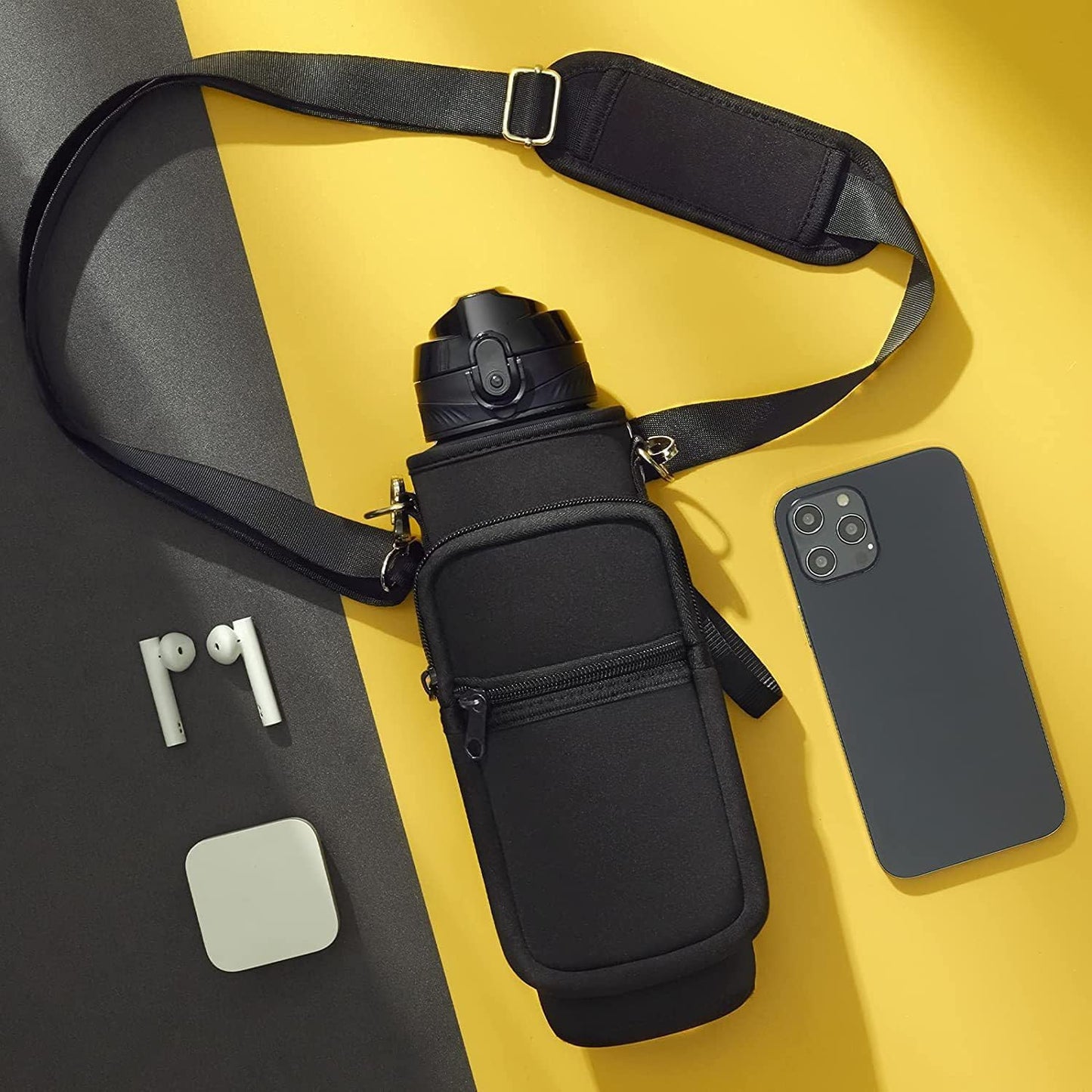 Skiennix Water Bottle Carrier - Versatile Crossbody Sling Bag with 2 Pockets for Hiking & Travel