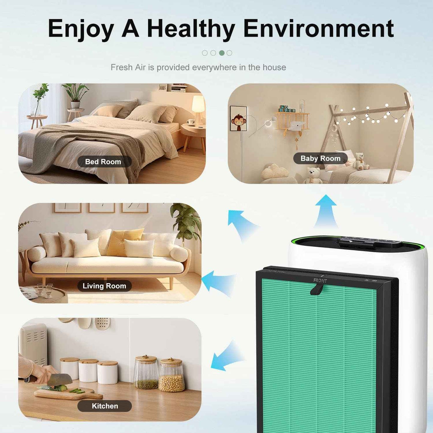 MKD05 Air Filter Replacement Compatible with AROEVE MKD05 Air Purifier, 4-in-1 High-Efficiency HEPA Filter, True HEPA Filter with Activated Carbon Filter, 2 Pack (MKD05-Green-Pet-2Pack)