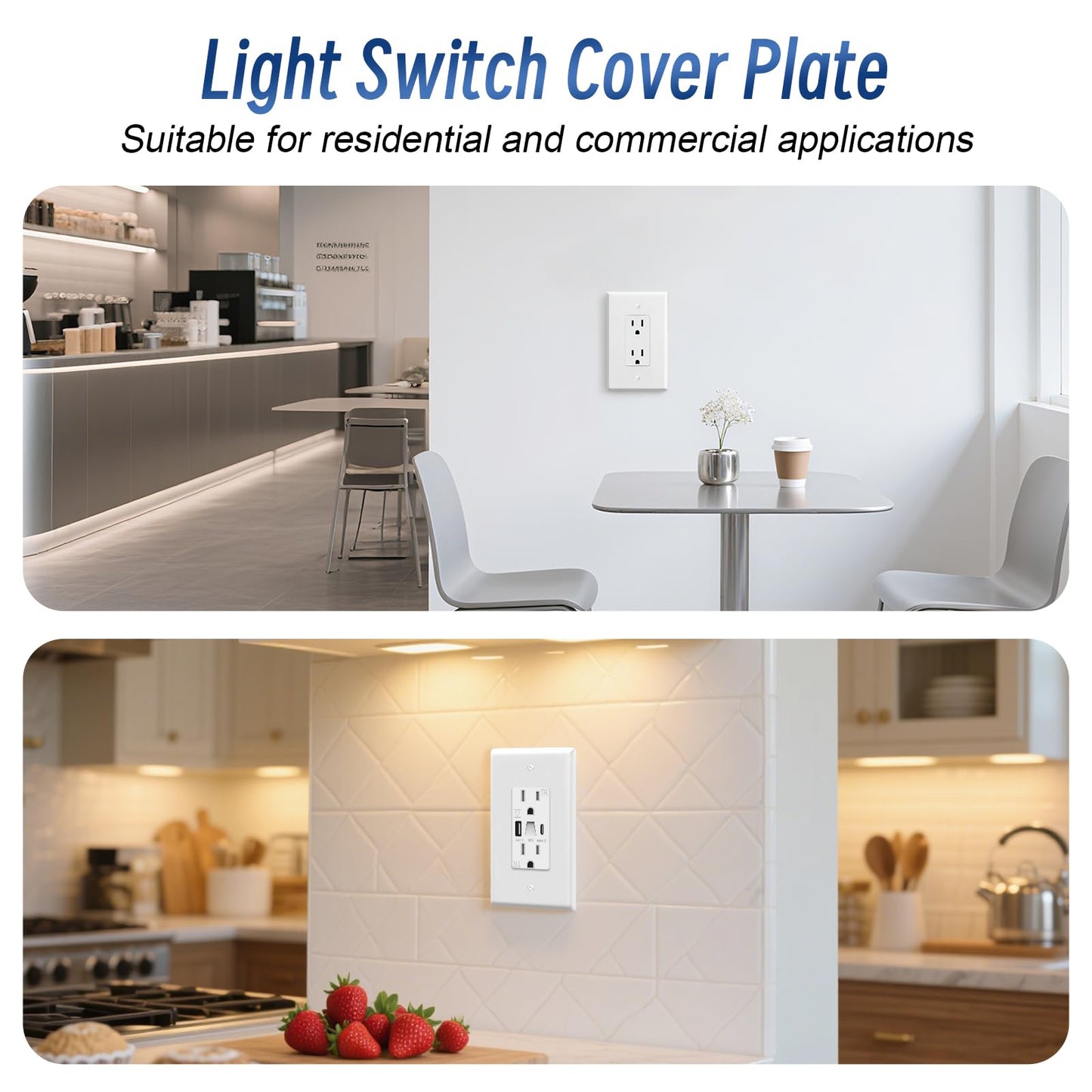 BKDEORS Jumbo Decorator Wall Plate Covers 1-Gang Oversize Outlet Cover Plate 5.5" x 3.5" Impact Resistant for Electric Outlets Light Receptacle Outlets GFCI Switches, White (6 Pack)