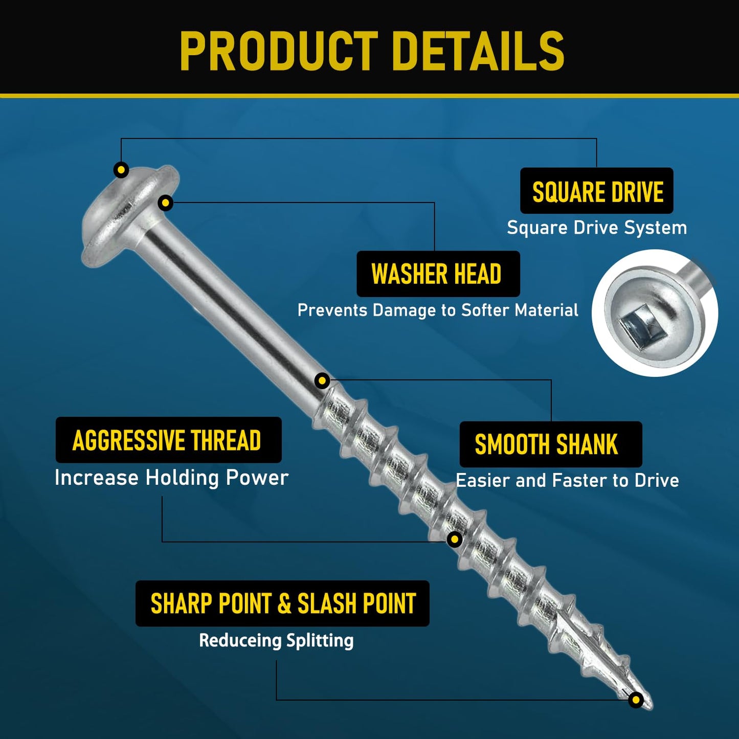 600Pcs #8 x 1 Inch Pocket Hole Screws, Interior Pocket Screw, Zinc Coated, Coarse Thread, Square Drive Washer Head, 150MM Drive Bit Included.