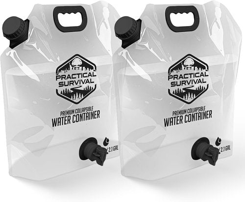 Collapsible Water Container Bags by [Brand Name] - 2.1 Gallon BPA-Free Portable Water Storage Jug | 2 Pack for Camping & Emergency Preparedness