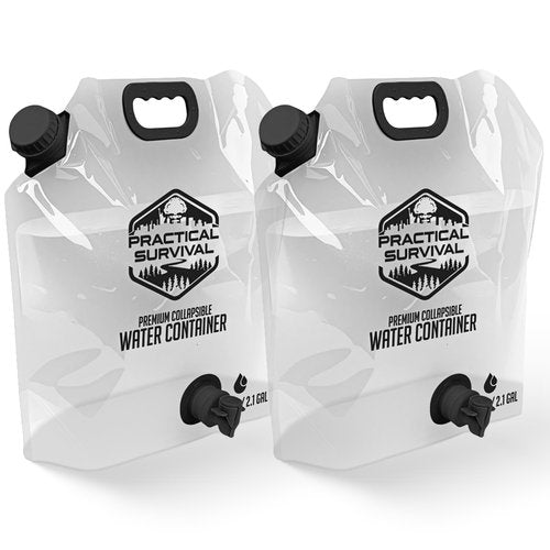 2 Collapsible Water Container Bags with Premium Spigot - 2.1 Gallon/8L BPA-Free Portable Water Storage Jug for Hurricane Preparedness, Camping, Backpacking - 2 Pack