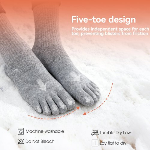 Magifuls Merino Wool Toe Socks For Men And Women Hiking Crew Socks Moisture Wicking Five Toe Design,2 Pairs