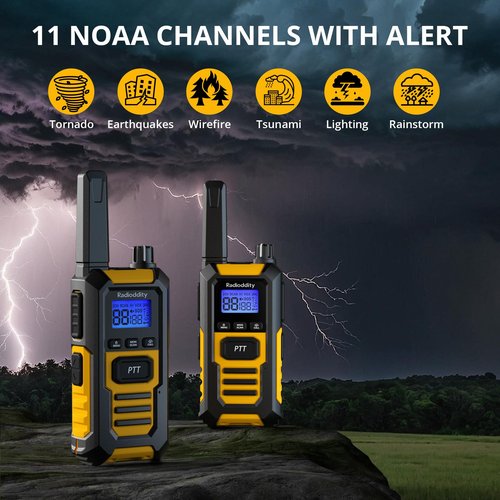 Radioddity HD-1 IP67 Waterproof Floating Heavy Duty Walkie Talkies, Long Range Two Way Radio with 2400mAh Battery, One-Key Group Call, Vibrate Alert, SOS, Dual PTT for Hunting Road Trip, 2 Packs
