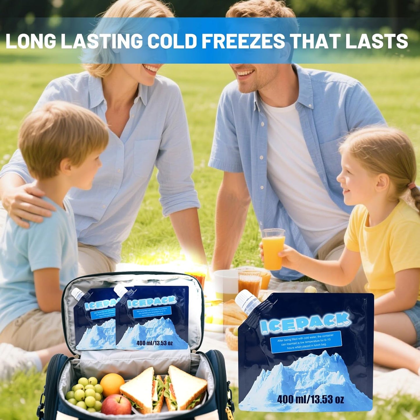 Reusable Ice Packs for Coolers - 5 Pack Freezable Gel Packs for Lunch Box, Camping & Medical Use - Leakproof & Long-Lasting