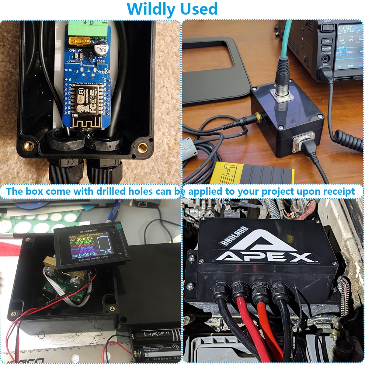 Otdorpatio Project Box ABS Black Electrical Boxes IP67 Outdoor Waterproof box Electronic Junction Box Power Enclosure with Cable Glands for DIY Project 7.9 x 4.7 x 3 inch (200x120x75mm)
