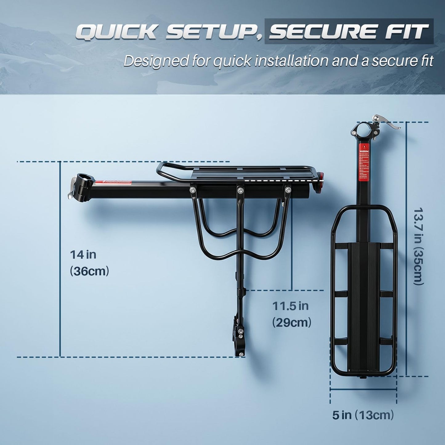 Flexzion Bike Rear Rack Mount - Bicycle Back Seat Pannier Luggage Backpack Cargo Basket Carrier Rack Adjustable Aluminum Alloy for Road MTB Mountain Folding Bike with Red Reflector 110Lb Capacity