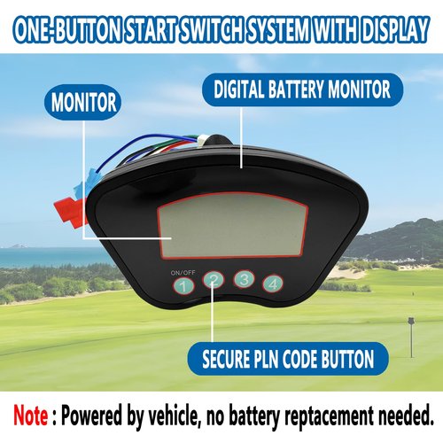 Golf Cart Keyless Ignition Switch System Compatible with EZGO TXT, Club Car DS Precedent Tempo Onward, Yamaha G22 G29 Golf Carts, One Click Start/Battery Level Display