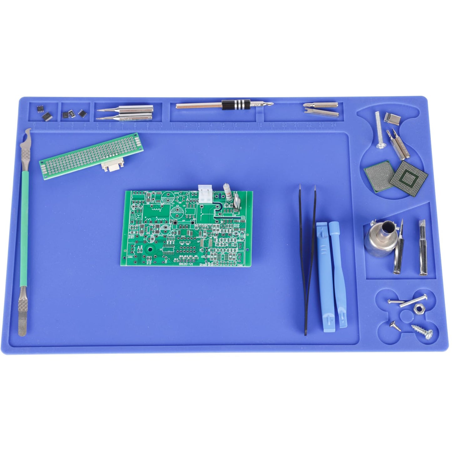YIHUA M150 Heat-resistant Soldering Mat with Multiple Storage Slots, Built-in Ruler, Bendable Soft Silicone Soldering Mat, Dimensions 12.99 * 8.23 * 0.12 inches (330 * 209 * 3mm)