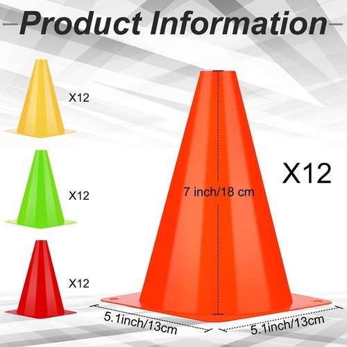 Leelosp 48 Pack Traffic Cones - 7" & 9" Plastic Agility Markers for Soccer, Basketball & Training