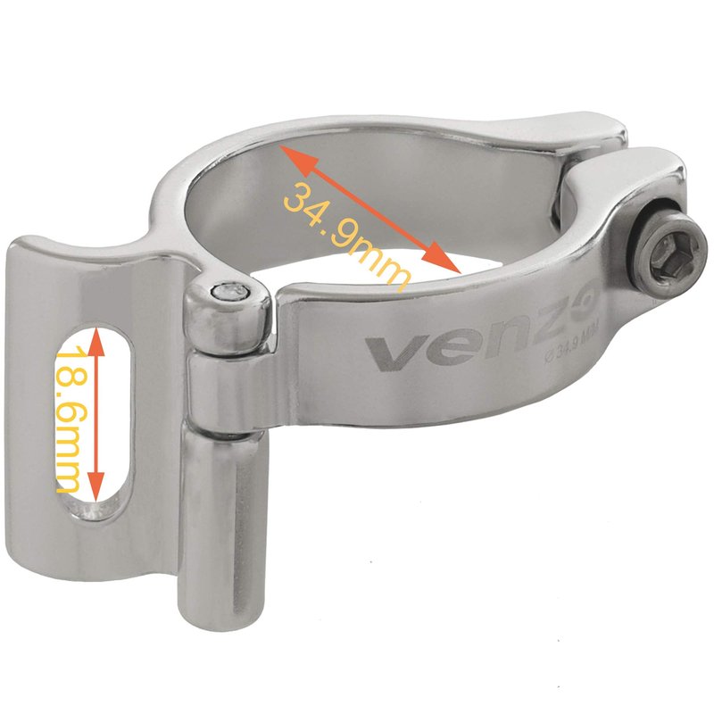 Venzo Bike Adjustable Braze-On Front Derailleur Adapter Clamp for MTB Road Bicycles - Compatible with Shimano Sram - Silver 34.9mm