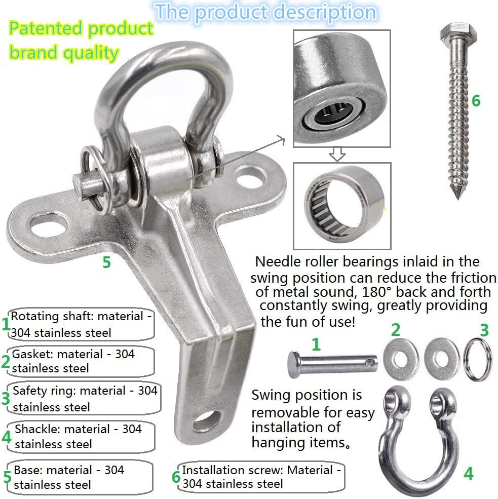 Skiennix Stainless Steel Swing Hangers - Heavy-Duty Anti-Rust Design | 180° Silent Bearing, 1500LB Capacity