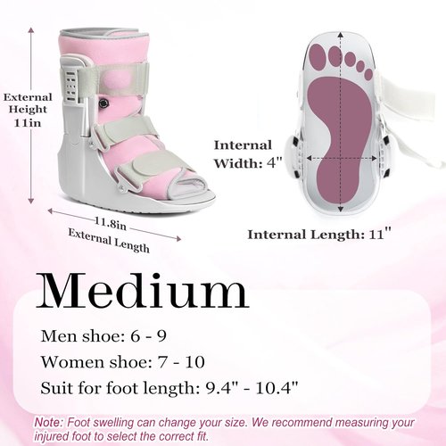 Jewlri Air Cam Walker Boot - Adjustable Support for Broken Foot & Sprained Ankle | Grey with Light Pink Lining, Medium