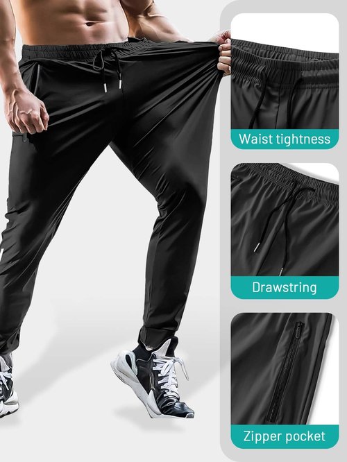 Hidkat Men's Hiking Pants Quick-Dry Lightweight Sweatpants Outdoor Fishing Pants Water Resistant with Zipper Pockets Black