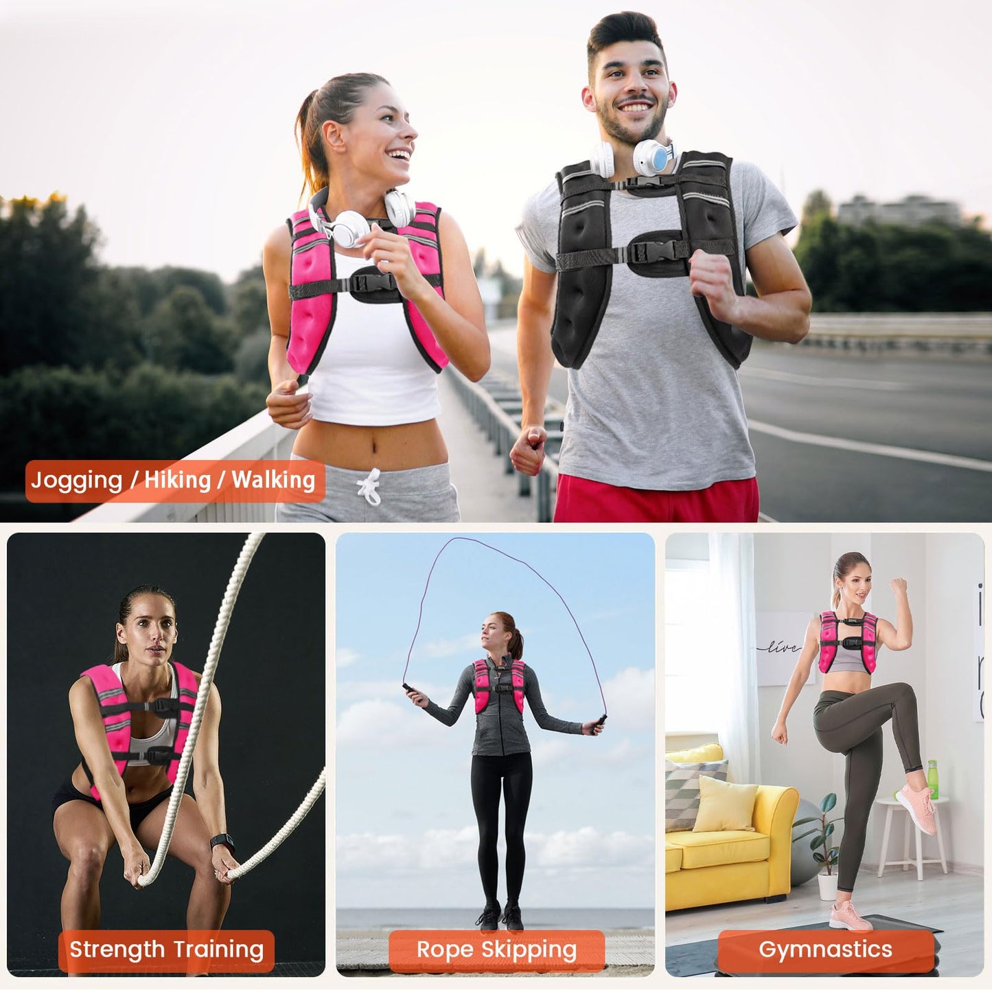 Poudee Weighted Vest, 16LB Weight Vest for Men Women, Body Weight Vests Adjustable with Reflective Stripe for Strength Training, Running, Training Workout, Jogging, Walking - 16LB, PINK