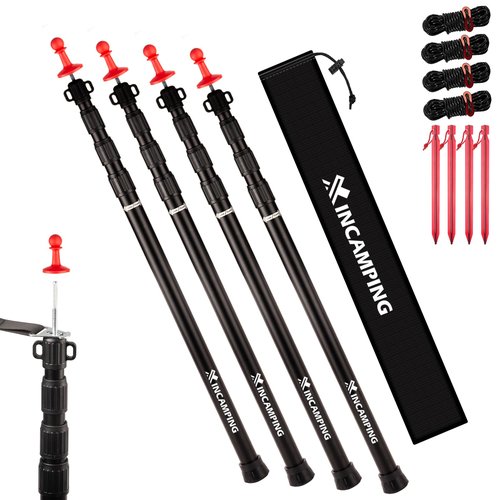 Adjustable Heavy Duty Tarp Poles 7.6FT,XINCAMPING Aluminum Tent Poles with Protection Cap - 4 Pack Rust-Proof Awning Poles for Camping, Hiking, Canopy & Outdoor Shelter